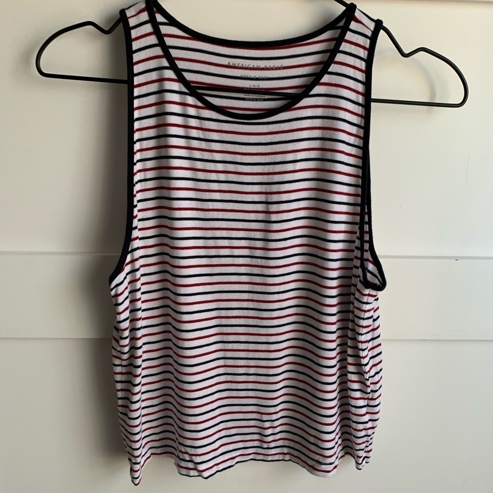 AMERICAN EAGLE | EUC  Red White & Blue Striped Muscle Tank L
